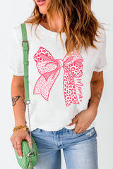 White Leopard Bow Graphic Mothers Day Fashion T Shirt Graphic Tees JT's Designer Fashion