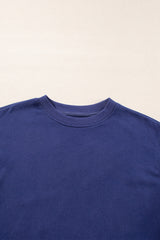 Navy Blue Plain Drop Shoulder Crewneck Pullover Sweatshirt Sweatshirts & Hoodies JT's Designer Fashion
