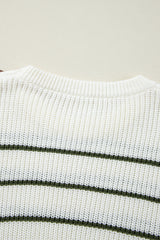 Green Color Block Striped Buttoned Shoulder Split Sweater Sweaters JT's Designer Fashion