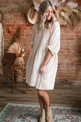 White Textured Ruffled Puff Sleeve Loose Dress Mini Dresses JT's Designer Fashion