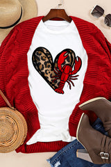 White Crawfish Leopard Heart Print Crewneck Tee Graphic Tees JT's Designer Fashion