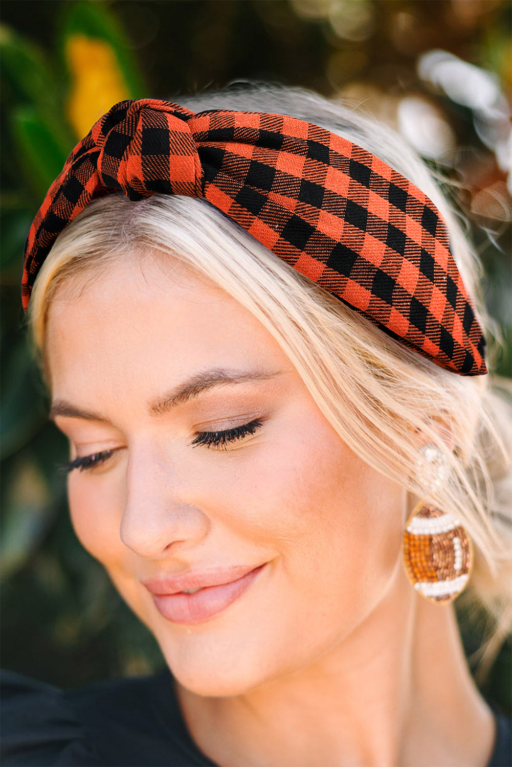 Orange Halloween Plaid Print Knotted Headband Headwear JT's Designer Fashion