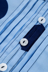 Sky Blue Polka Dot Print Ruffled Short Sleeve Buttoned Collared Blouse Blouses & Shirts JT's Designer Fashion
