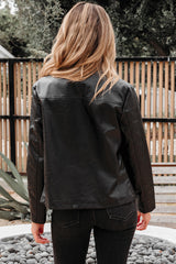 Black Faux Leather Buttoned Front Boxy Jacket Jackets JT's Designer Fashion