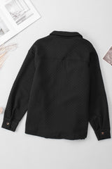 Black Retro Quilted Flap Pocket Button Shacket Jackets JT's Designer Fashion