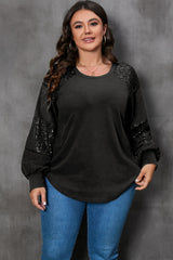 Black Plus Size Sequin Patchwork Top Plus Size JT's Designer Fashion