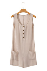 Parchment Corded Knit Side Pockets Buttoned Sleeveless Romper Jumpsuits & Rompers JT's Designer Fashion