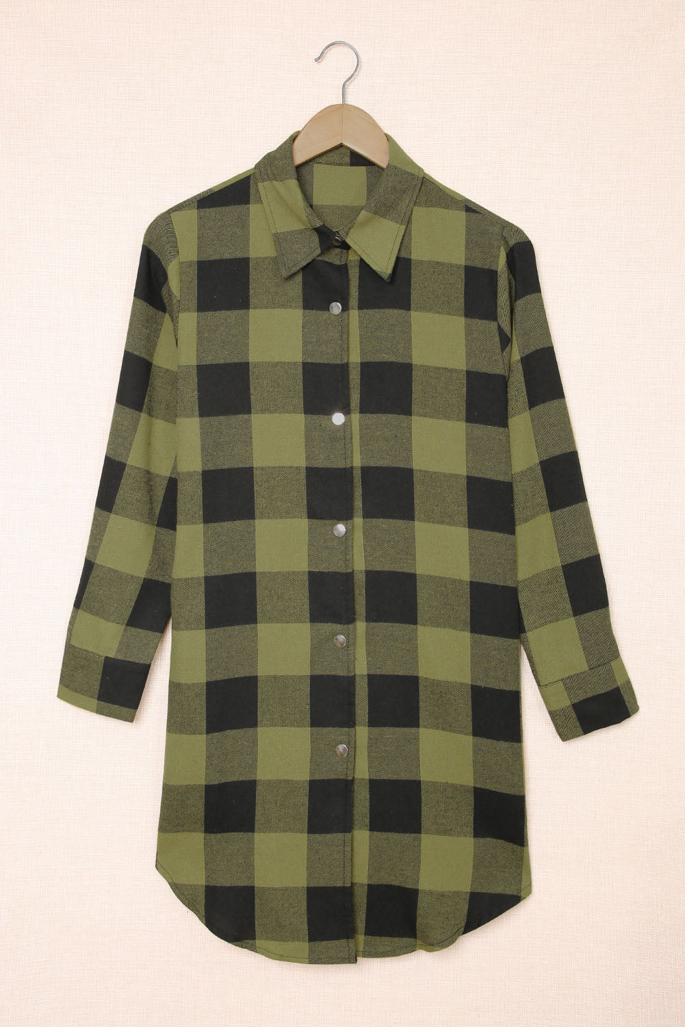 Green Turn-down Collar Plaid Shirt Coat Coats JT's Designer Fashion