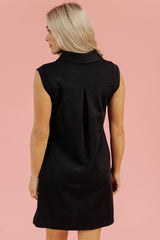 Black Sequin Patched V Neck Collared Mini Dress Graphic Dresses JT's Designer Fashion