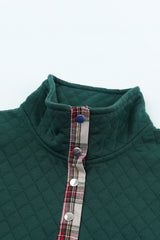 Green Geometric Texture Plaid Trim Sweatshirt Sweatshirts & Hoodies JT's Designer Fashion