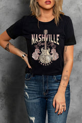 Black Nashville Music City Leopard Guitar Graphic T Shirt Graphic Tees JT's Designer Fashion