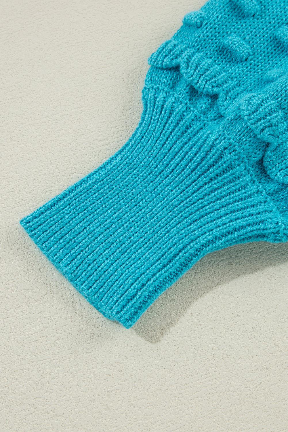 Turquoise Ruffled Eyelet Bubble Sleeve Sweater Sweaters JT's Designer Fashion