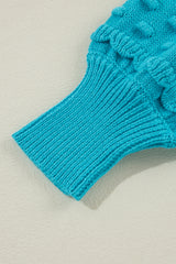 Turquoise Ruffled Eyelet Bubble Sleeve Sweater Sweaters JT's Designer Fashion