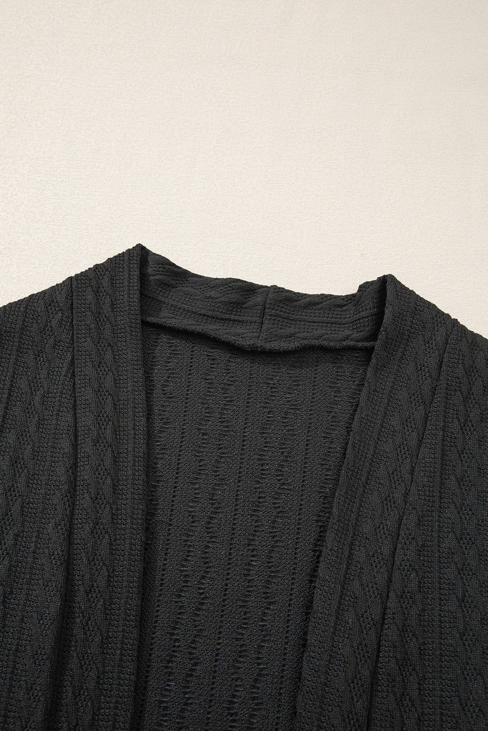 Black Textured Knit Side Pockets Open Front Cardigan Cardigans JT's Designer Fashion