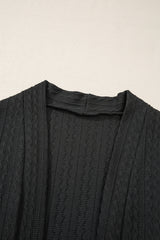 Black Textured Knit Side Pockets Open Front Cardigan Cardigans JT's Designer Fashion