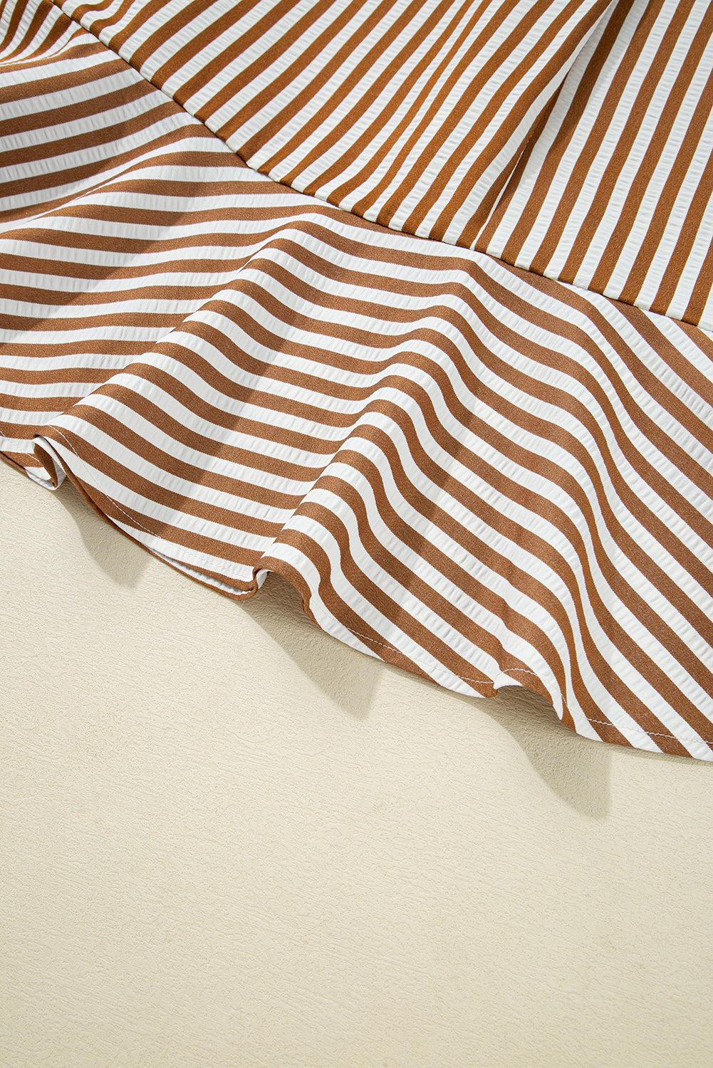 Brown Stripe Ruffled Hem Collared Long Sleeve Shirt Mini Dress Mini Dresses JT's Designer Fashion