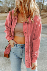 Fiery Red Vintage Washed Flap Pocket Button Shacket Jackets JT's Designer Fashion