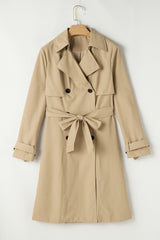 Pale Khaki Solid Color Lapel Collar Waist Tie Wind Coat Coats JT's Designer Fashion