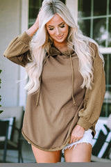 Khaki Waffled Expose Seam Drawstring Hoodie Sweatshirts & Hoodies JT's Designer Fashion