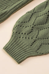 Green Hollow-out Puffy Sleeve Knit Sweater Sweaters JT's Designer Fashion