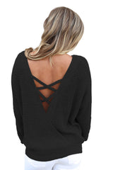 Black Cross Back Hollow-out Sweater Sweaters & Cardigans JT's Designer Fashion
