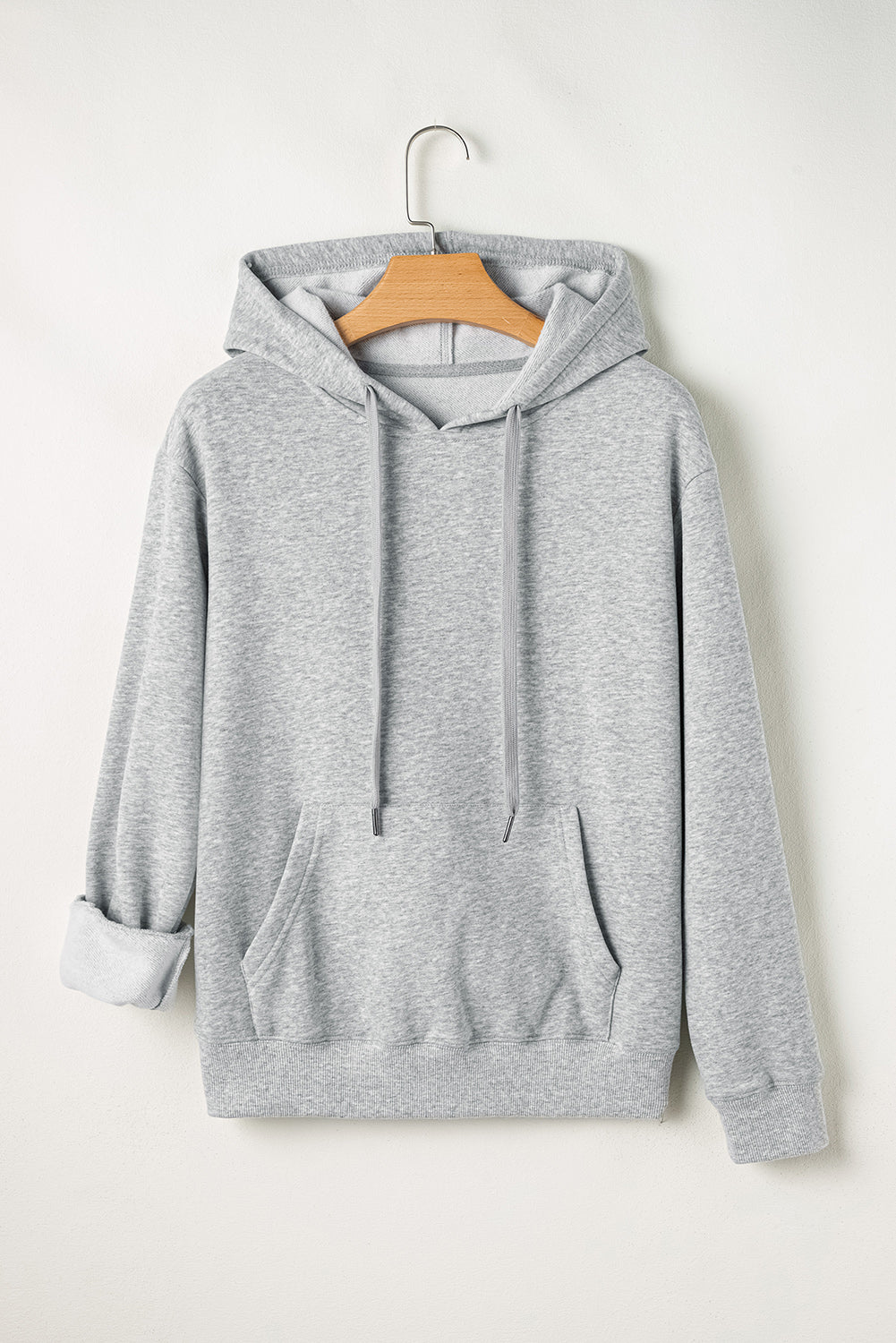 Light Grey Solid Color Fleece Lined Drawstring Hoodie with Pocket Sweatshirts & Hoodies JT's Designer Fashion