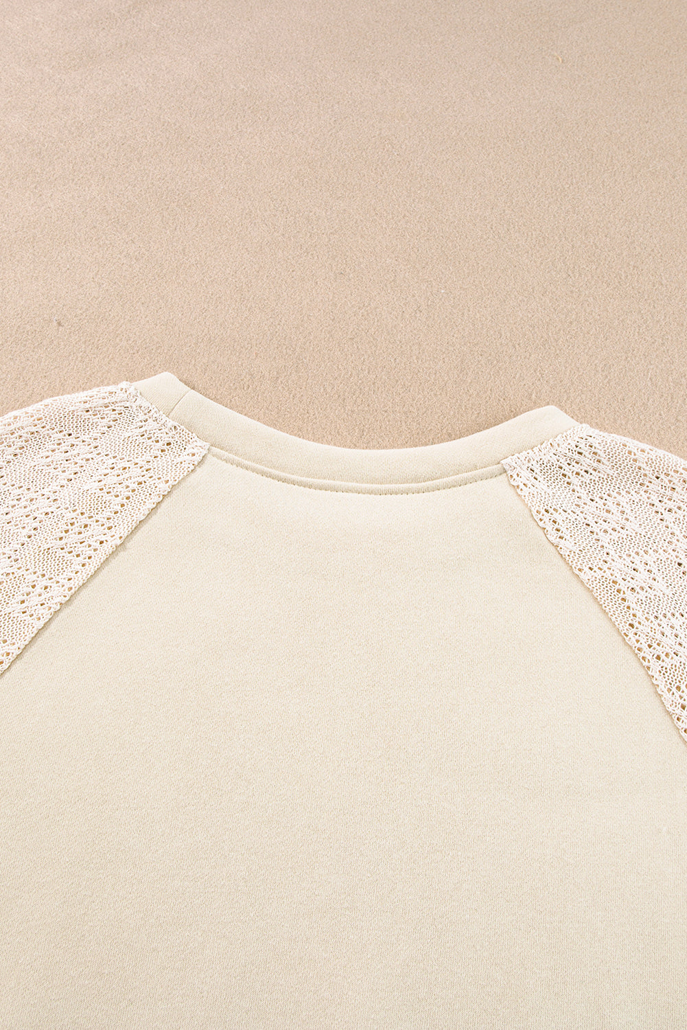 Parchment Eyelet Knit Patchwork Raglan Sleeve Pullover Top Sweatshirts & Hoodies JT's Designer Fashion