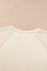 Parchment Eyelet Knit Patchwork Raglan Sleeve Pullover Top Sweatshirts & Hoodies JT's Designer Fashion