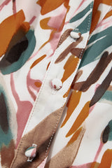 Brown Abstract Printed Puff Sleeve Button Up Braided Belt Mini Dress Mini Dresses JT's Designer Fashion