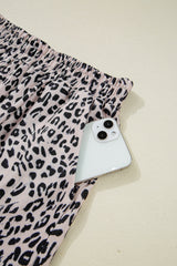 Brown Leopard Half Zipper Collared Ruffled Sleeve Top and Short Set Short Sets JT's Designer Fashion