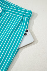 Sky Blue Stripe V Neck Tee and Casual Short Set Short Sets JT's Designer Fashion