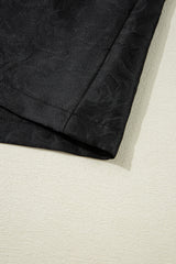 Black Floral Embossed Puff Sleeve Colorblock Bow Collared Mini Dress Mini Dresses JT's Designer Fashion
