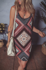Red Geometric Paisley Print Sleeveless Shift Mini Dress Mini Dresses JT's Designer Fashion
