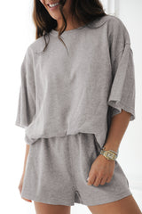 Gray Solid Color Loose Tee 2 Piece Shorts Set Short Sets JT's Designer Fashion