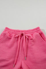 Bonbon Textured Ruffled Sleeve Tee and Drawstring Elastic Waistband Shorts Set Short Sets JT's Designer Fashion