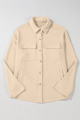 Apricot Solid Color Corduroy Buttoned Long Sleeve Shacket Jackets JT's Designer Fashion