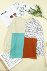 Leopard Patchwork Color Block Ribbed Long Sleeve Top Long Sleeve Tops JT's Designer Fashion