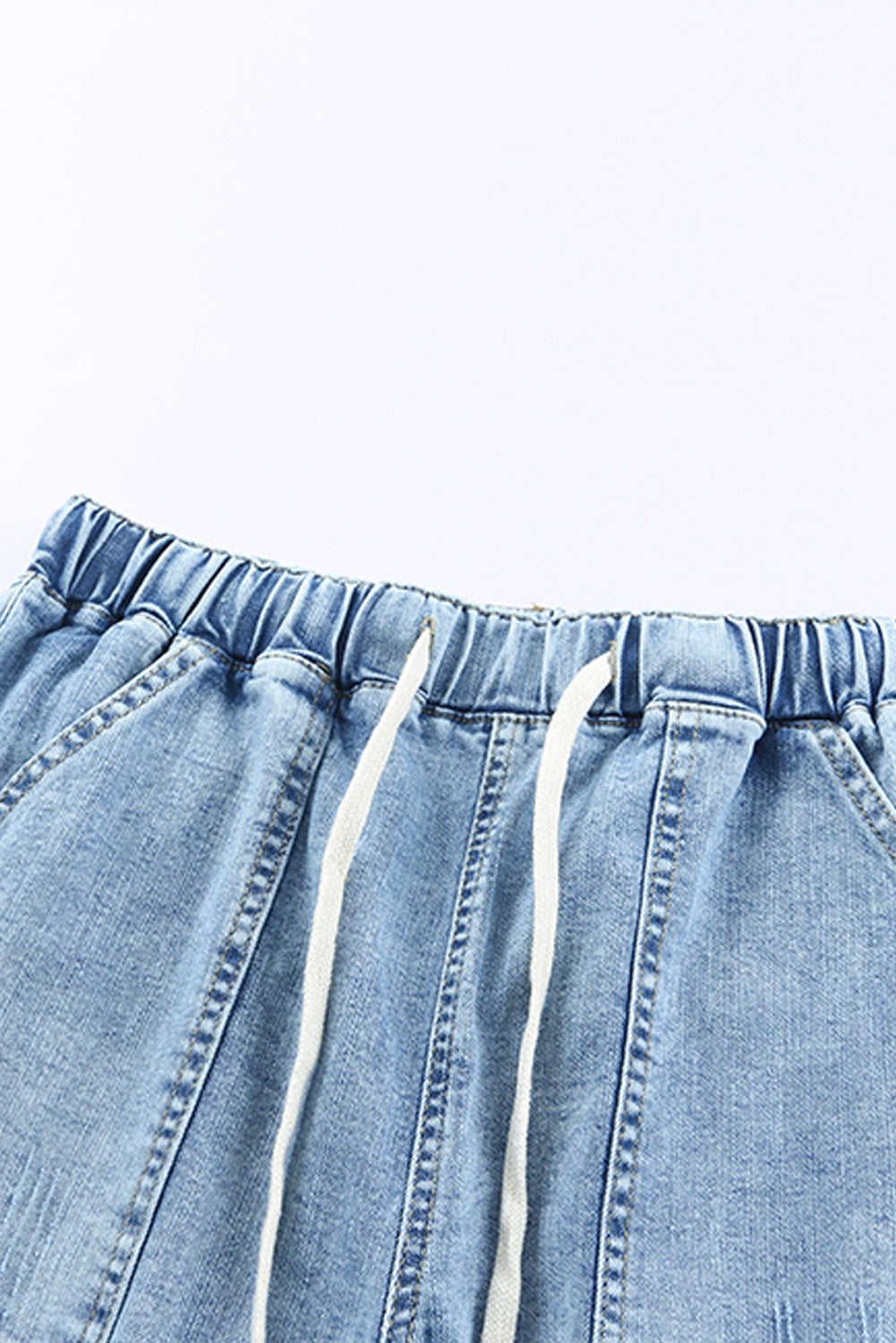 Sky Blue Gather Round Distressed Pocketed Denim Jogger Jeans JT's Designer Fashion
