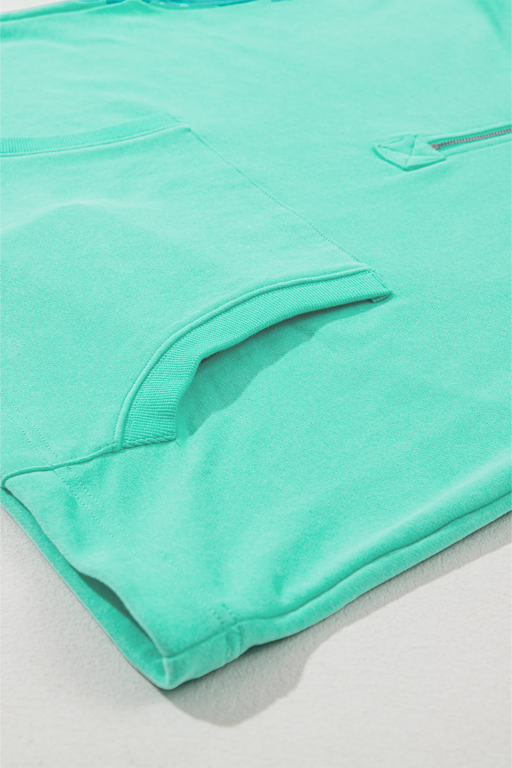 Aruba Blue Solid Kangaroo Pocket Half Zipper Oversized Hoodie Sweatshirts & Hoodies JT's Designer Fashion