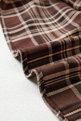 Brown Plaid Patchwork Long Sleeve Button Hooded Blouse Blouses & Shirts JT's Designer Fashion