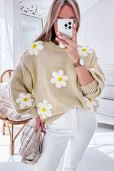 Parchment Floral Crochet Chunky Knit Sweater Sweaters JT's Designer Fashion