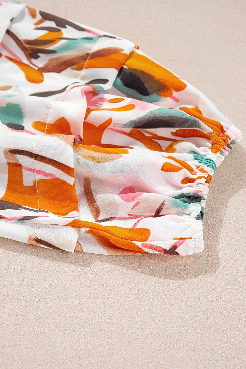 Yellow Abstract Print Drawstring Frilled V Neck 3/4 Sleeve Blouse Blouses & Shirts JT's Designer Fashion
