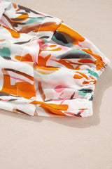 Yellow Abstract Print Drawstring Frilled V Neck 3/4 Sleeve Blouse Blouses & Shirts JT's Designer Fashion