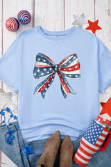 Myosotis July 4th Stars and Striped Bow Print Oversize Tee Graphic Tees JT's Designer Fashion