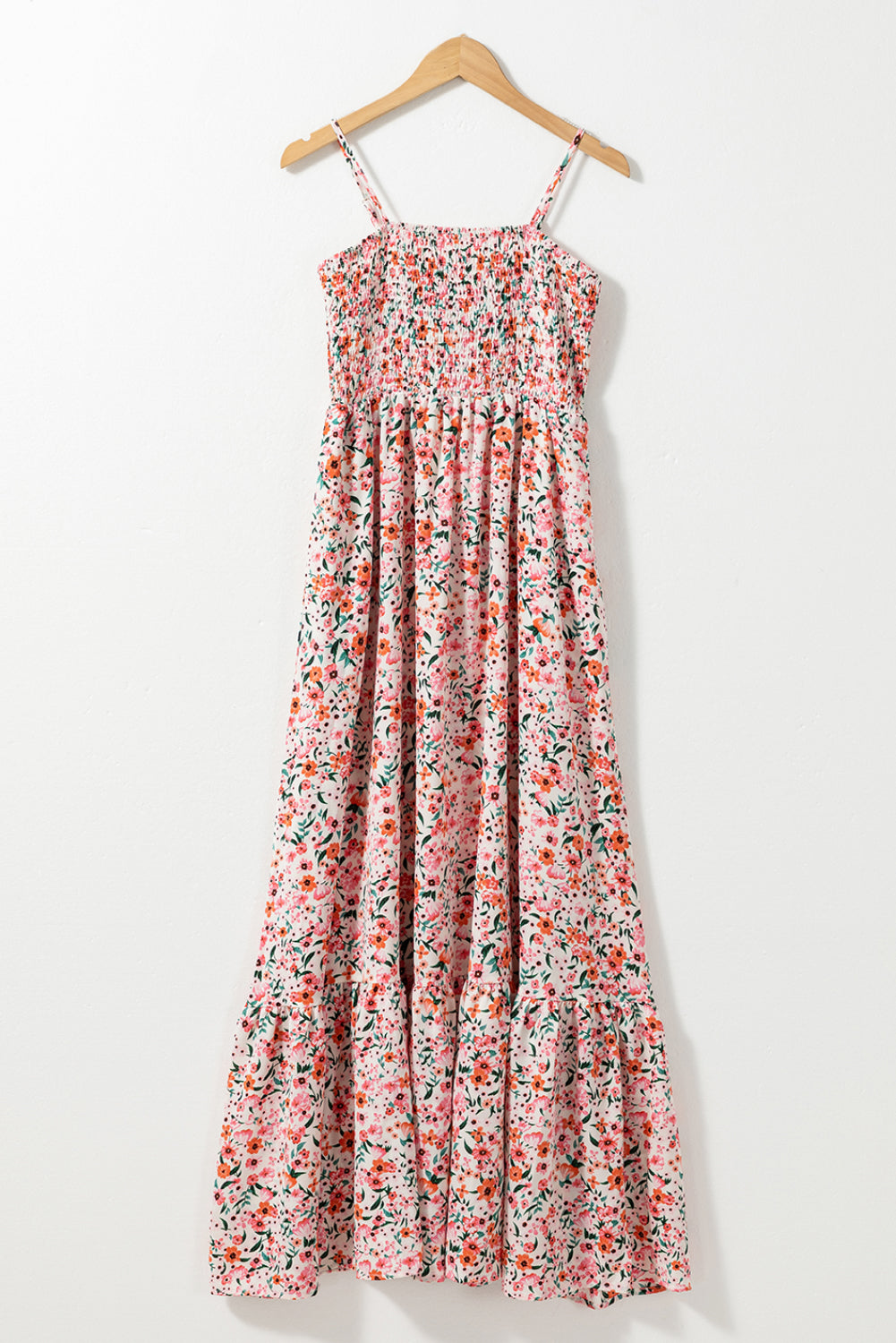 White Boho Floral Smocked Ruffled Long Dress Maxi Dresses JT's Designer Fashion