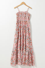 White Boho Floral Smocked Ruffled Long Dress Maxi Dresses JT's Designer Fashion