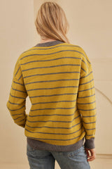 Yellow Stripe Daisy Floral Knitted Round Neck Sweater Sweaters JT's Designer Fashion