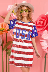 BiBi American Flag Theme Usa Print Sequin Dress Mini Dresses JT's Designer Fashion