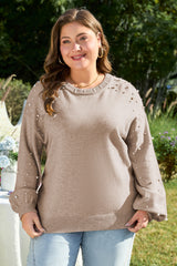 Smoke Gray Pearled Drop Shoulder Plus Size Sweater Plus Size Sweaters & Cardigans JT's Designer Fashion