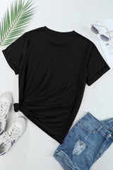 Black Sequined Flag Bowknot Graphic T Shirt Graphic Tees JT's Designer Fashion